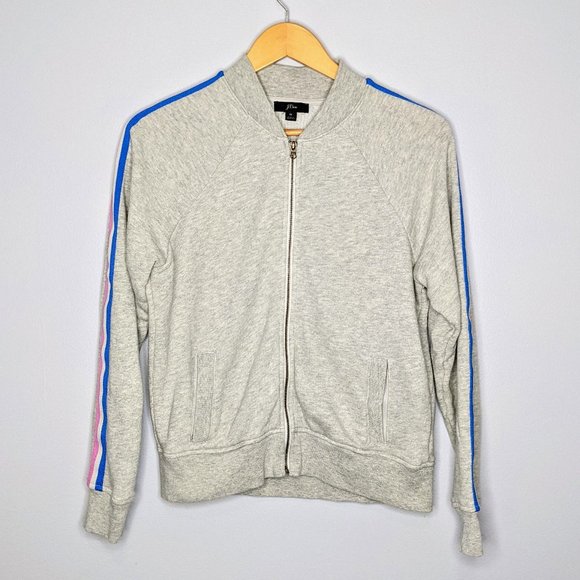 J.Crew Gray Retro Blue Pink Striped Track Jacket M - Picture 2 of 10